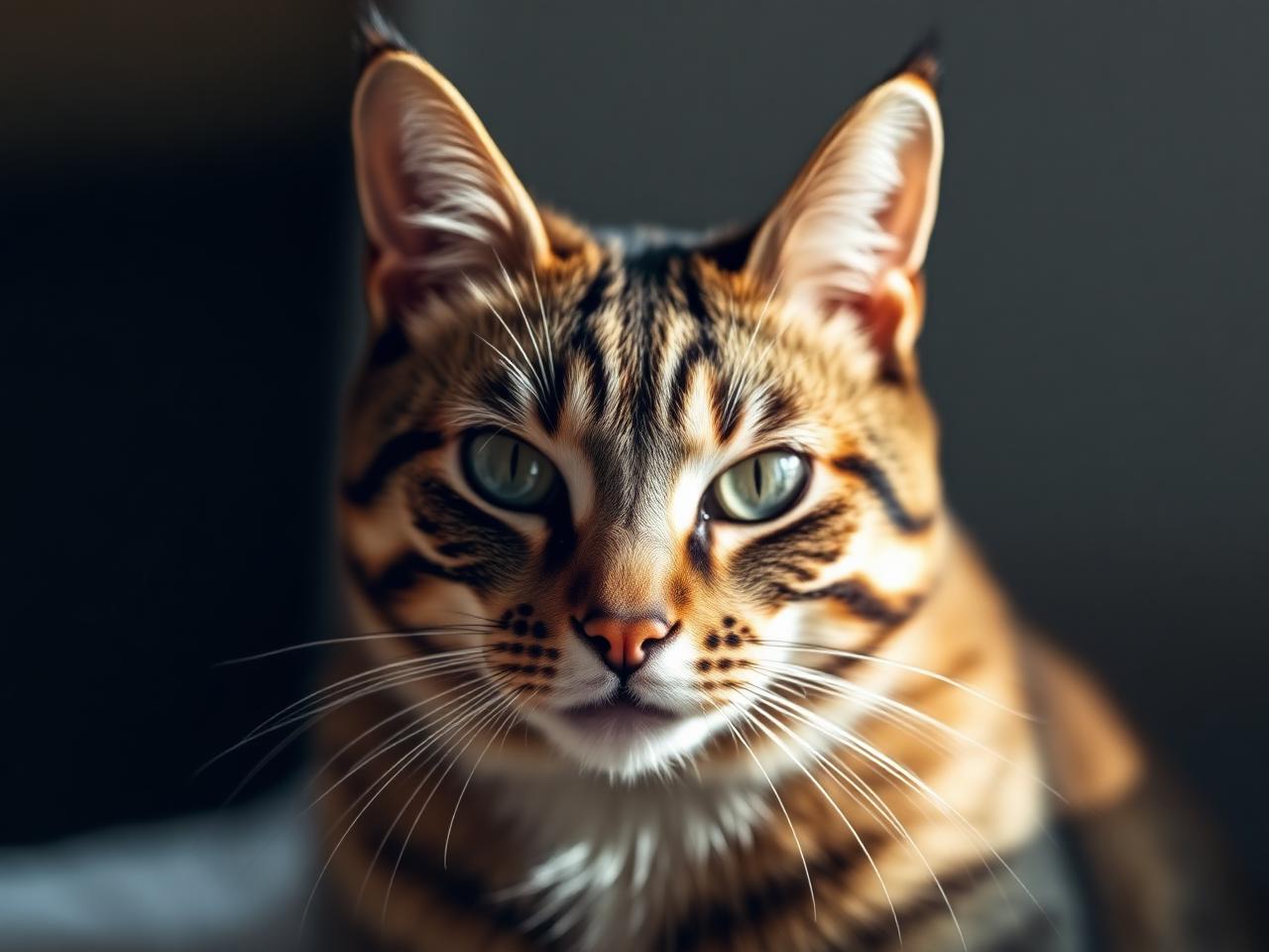 Tabby-Katze mit aufmerksamem, differenziertem Gesichtsausdruck