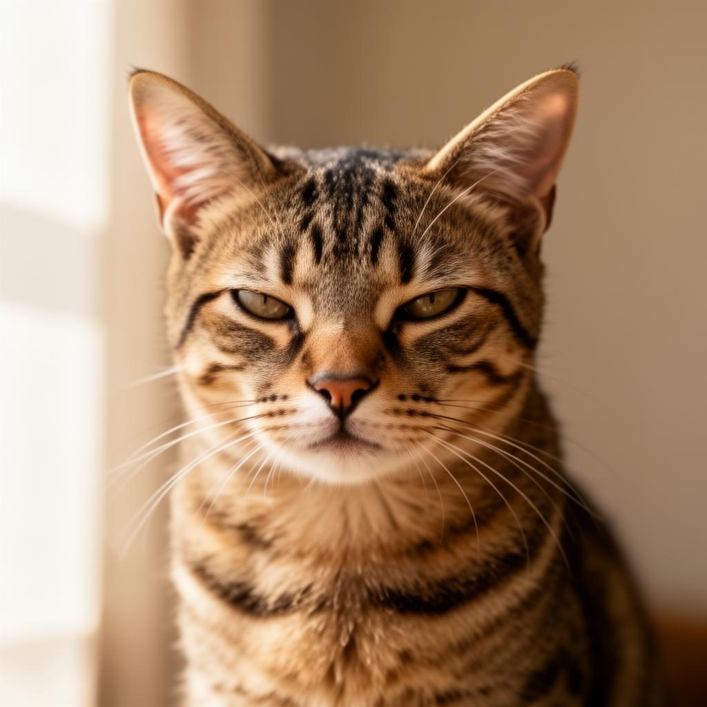 Tabby-Katze mit aufmerksamem, intentionalem Gesichtsausdruck