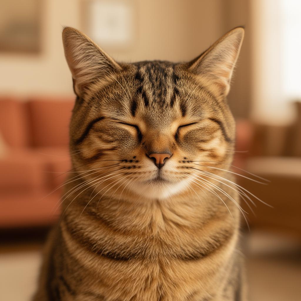 Entspannte Tabby-Katze mit halbgeschlossenen Augen im Slow-Blink